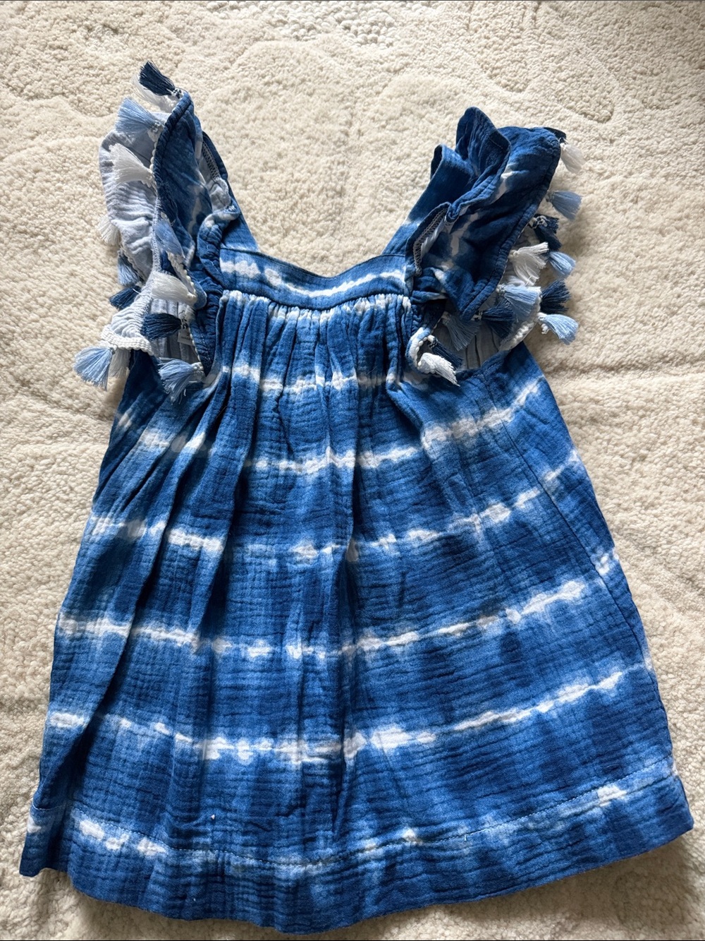 Girls Blue Tie-Dye Ruffle Strap Top Mud Pie size 2